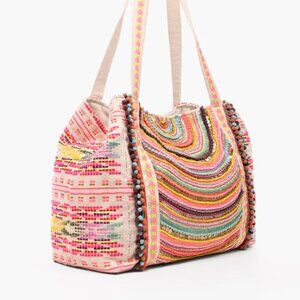 BNWT AMERICA & BEYOND Vibrant Hand Embellished Rainbow Hand Beaded Tote